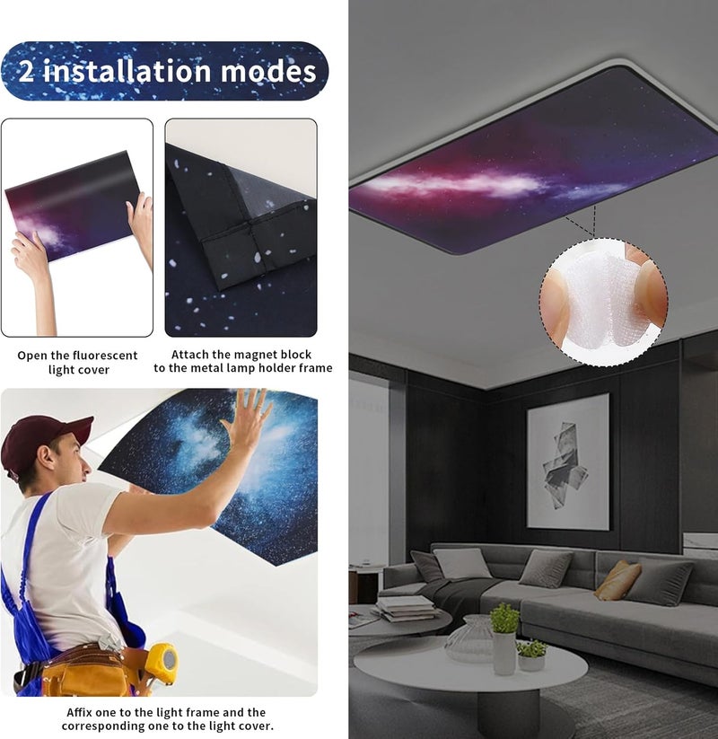 rndecuck 4Pcs Fluorescent Light Covers for Ceiling Lights,4x2 Feet Magnetic Light Covers,Drop Ceiling Lighting Covers Decor for Office,Kitchen,Classroom,Home,Hospitals (Nebula) - Image 2
